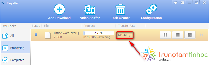 Khi download độc lập cùng 1 file, EagleGet download nhanh gấp gần 2 lần IDM
