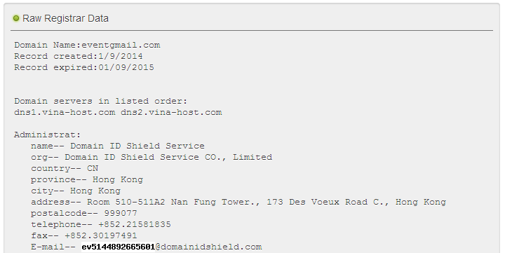 thông tin đăng ký tên miền không phải của Google mà là của cá nhân Việt Nam