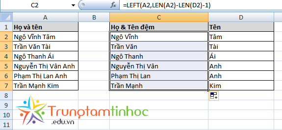ket-qua-tach-ho-va-ten-trong-excel