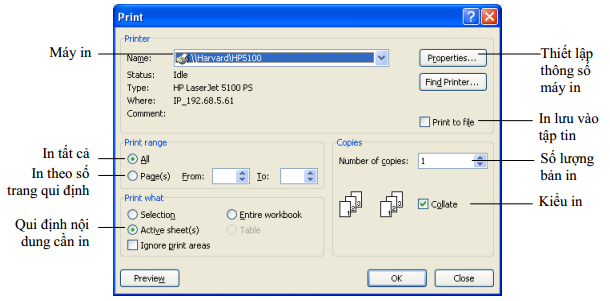 Hộp thoại Print