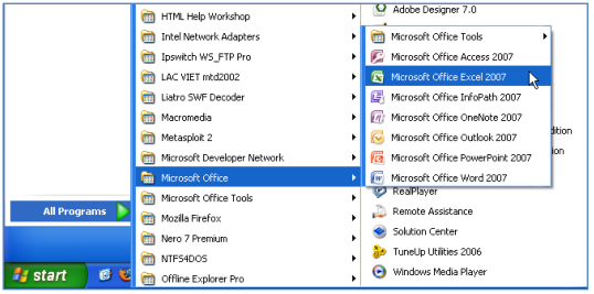 Các bước khởi động Microsoft Excel