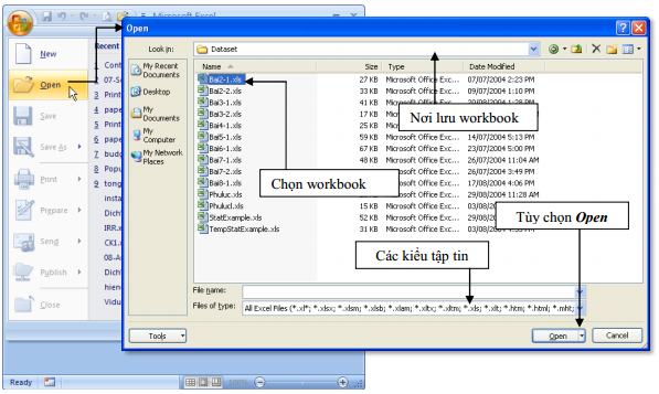 Mở tập tin Excel