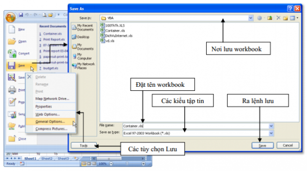 Lưu tập tin excel 2007