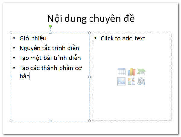 Nhập liệu slide với tiêu đề và cột trái