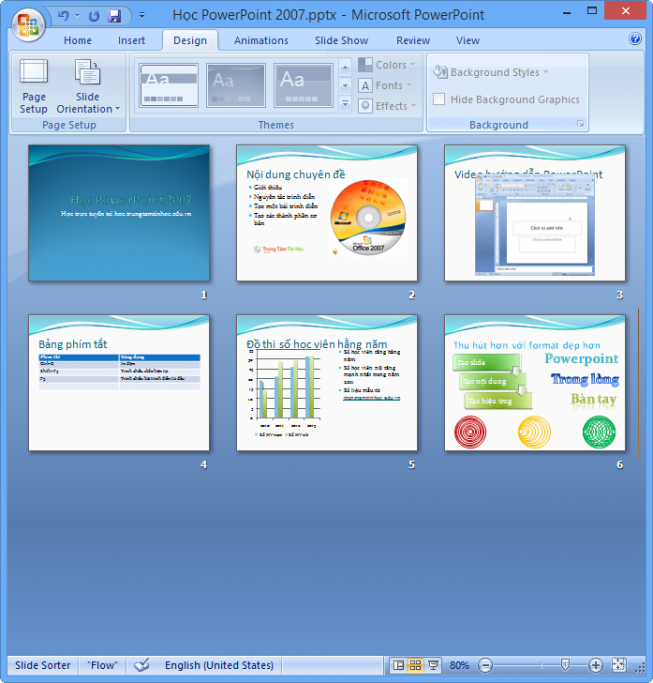 Các slide PowerPoint sau khi áp dụng thiết kế mẫu Flow