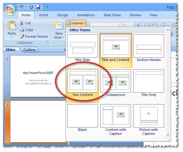 Thay đổi layout (bố cục) slide