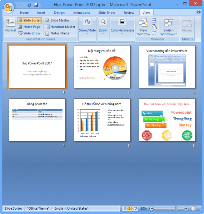 Các slide PowerPoint trước khi áp dụng thiết kế mẫu