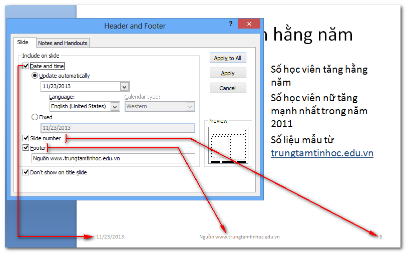 Hộp thoại Header and Footer