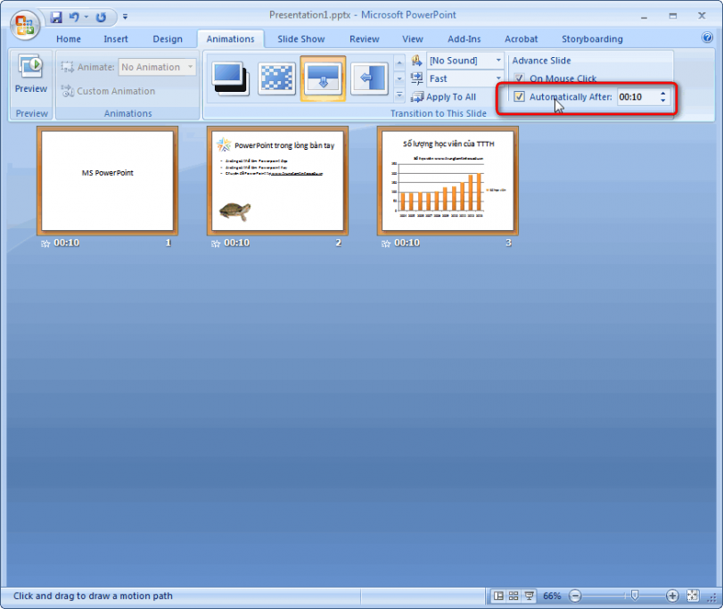 Thiết lập tự động chuyển slide trong PowerPoint