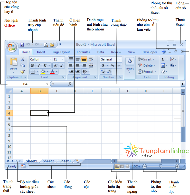Giao diện Excel và các thành phần