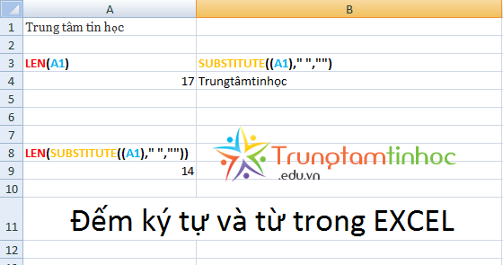 Đếm số ký tự và đếm số chữ trong Excel