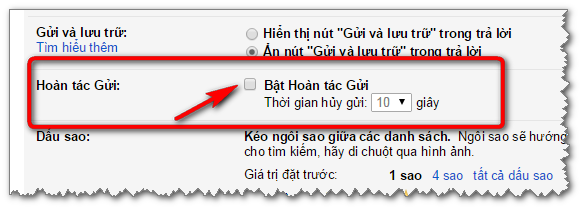 Hoàn tác gửi trong Gmail Setting